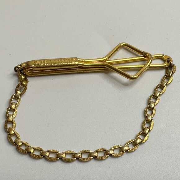 Vintage Gold Tone Square Link Box Chain SWANK Tie Bar Clip - Picture 5 of 11
